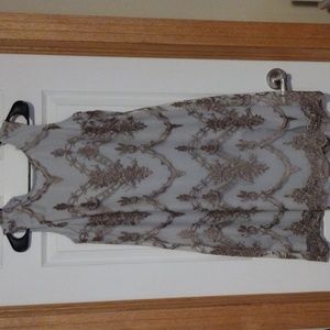Bronze Embroidered Blue Party Dress